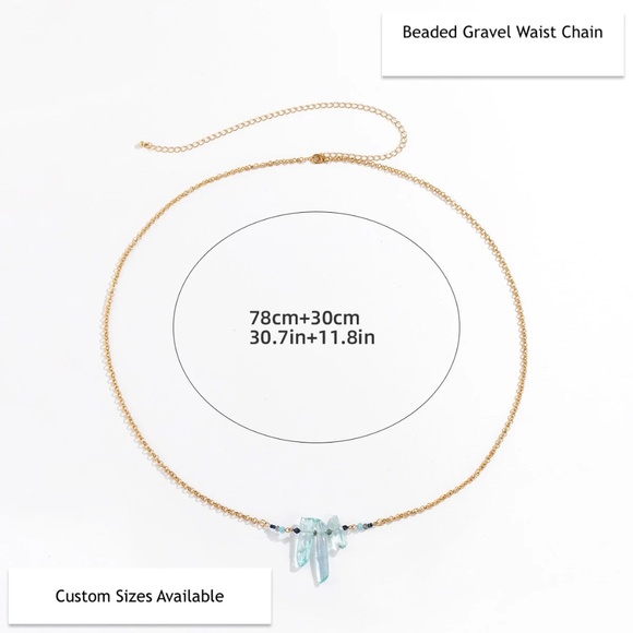 Belly Ring Waist Chain, Crystal and Acid Blue Waist Chain - Picture 6 of 6